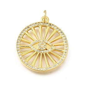 Латунные микро проложить кубического циркония подвески, плоский круглый с оберегами от сглаза, стойки покрытие, прочное покрытие, без кадмия и без свинца, с целью перехода в кольце