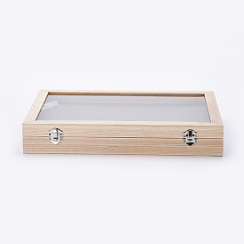 Wooden Stud Earring Presentation Boxes, with Glass and Velvet Pillow, Rectangle