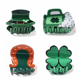 PVC Plastic Claw Hair Clips for Women, with Alloy Finding, Clover