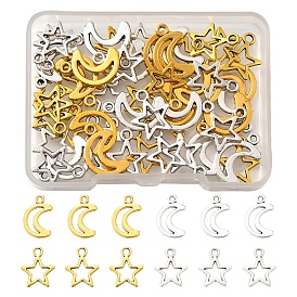 50 pcs breloques en alliage de style tibétain, sans plomb et sans cadmium, étoiles et la lune