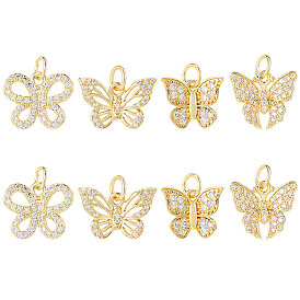 8 шт 4 стили латунные подвески из микропаве с фианитом, бабочки прелести, с целью перехода в кольце