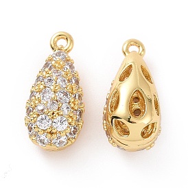 Brass Micro Pave Clear Cubic Zirconia Charms, Teardrop Charm