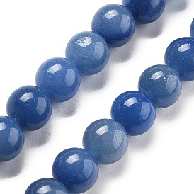 Hilos de cuentas redondas de aventurina azul natural teñidas y calentadas