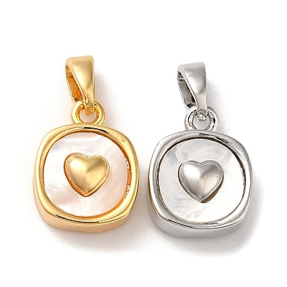 Квадратные подвески из латуни из ракушек, с кнопкой на поруки