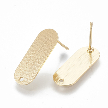 Brass Stud Earring Findings, with Loop, Oval, Nickel Free