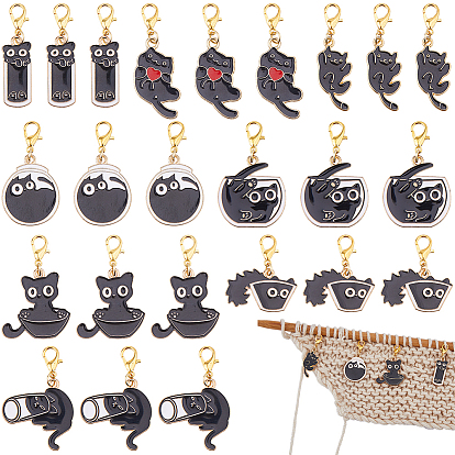 24 шт. 8 стили, эмалированные подвески из кошачьего сплава, маркеры для запирания стежков, Сплав с застежками когтя омара