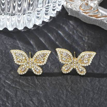 Серьги-гвоздики из латуни с прозрачными кубическими циркониями, бабочка