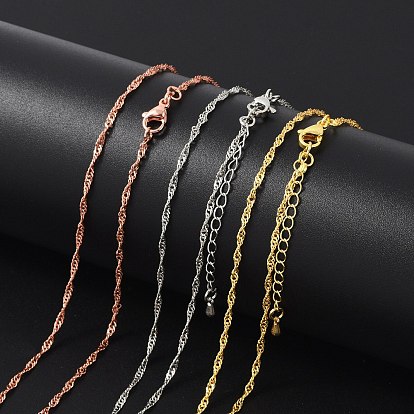 Латунные цепочки сингапур ожерелья для женщин, 304 из нержавеющей стали застежкой омар, стойки покрытие, без свинца и без кадмия, долговечный