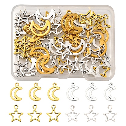 50 pcs breloques en alliage de style tibétain, sans plomb et sans cadmium, étoiles et la lune