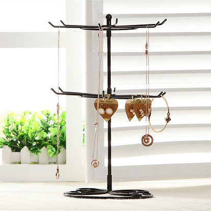 2-Tier Rotatable Iron Necklace Display Rack, Jewelry Organizer Holder for Necklaces Storage