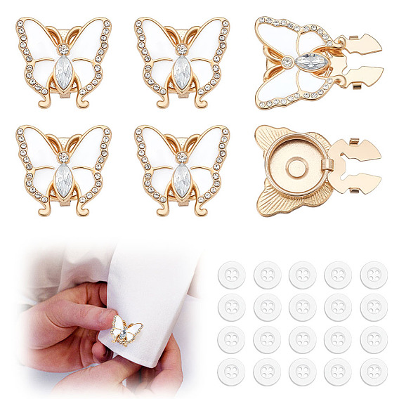 6запонки из сплава со стразами в форме бабочки, пряжки для шалей и накидок, для аксессуаров для одежды, с 20 пластиковыми кнопками шт.