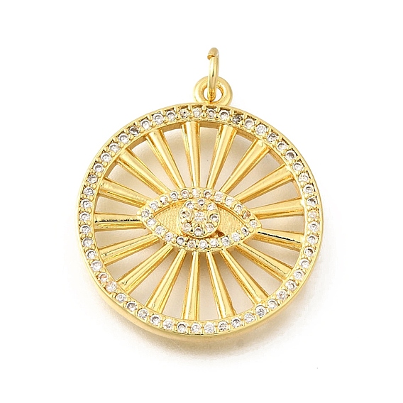 Латунные микро проложить кубического циркония подвески, плоский круглый с оберегами от сглаза, стойки покрытие, прочное покрытие, без кадмия и без свинца, с целью перехода в кольце