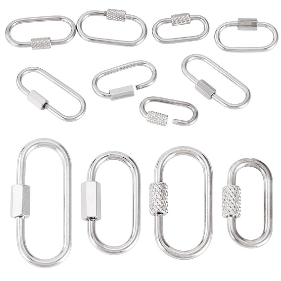 8 шт. 4 стили 304 подвески-замки с винтовым карабином из нержавеющей стали, для изготовления ожерелий, овальные