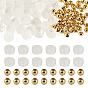50 piezas de cuentas de cristal de cuarzo natural, cristal de roca, facetados, Rondana plana, con 50piezas de cuentas redondas macizas de latón tono dorado