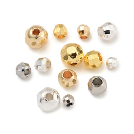 Rack Plated Round Brass Beads, Long-Lasting Plated, Cadmium Free & Lead Free, Faceted