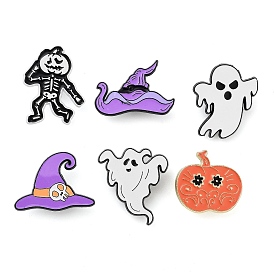 Halloween Alloy Brooches, Enamel Pins, for Backpack Clothes, Skeleton/Witch Hat/Ghost/Pumpkin