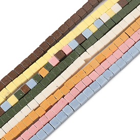 Нити бусин из искусственного камня лавы ручной работы, квадратный, яркие глазированный фарфор