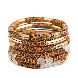 Leopard Print Acrylic Bangle with Gold Discs - Chic Women's Bracelet