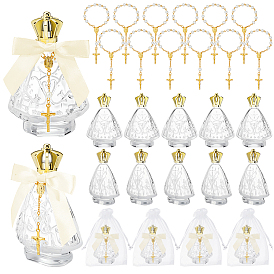 12шт. стеклянные флаконы для духов, пригодные для многоразового использования, с 12 подарочными пакетами из органзы шт., 12шт полиэстеровая упаковочная лента бант, 12шт. браслеты из сплава с крестом и подвеской в виде Иисуса