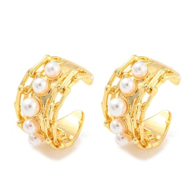 Rack Plating Brass Oval Cuff Earrings with Plastic Pearl, Long-Lasting Plated, Lead Free & Cadmium Free