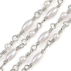 Латунные круглые с овальными звеньями цепи, с пластмассовой жемчужиной abs, долговечный, стойки покрытие, без свинца и без кадмия, несварные, ручной работы из бисера цепи