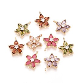 Подвески-цветочки с латунным паве из кубического циркония, долговечный, золотые