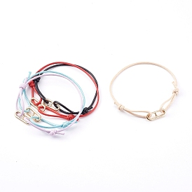 Korean Waxed Polyester Cord Bracelets, with Brass Oval Links, Golden
