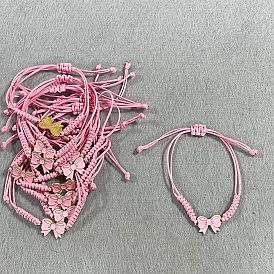 48Pcs Waxed Polyester Cord Charm Bracelets Making, Bowknot, with Alloy Enamel Charms