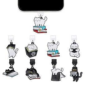 16 шт. 8 стильные пластиковые мобильные пылезащитные заглушки в форме кошки, с подвесками из эмали и сплава , платина