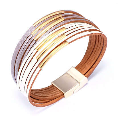 Genuine Cowhide Leather Cord Multi-strand Bracelets, with Alloy Findings