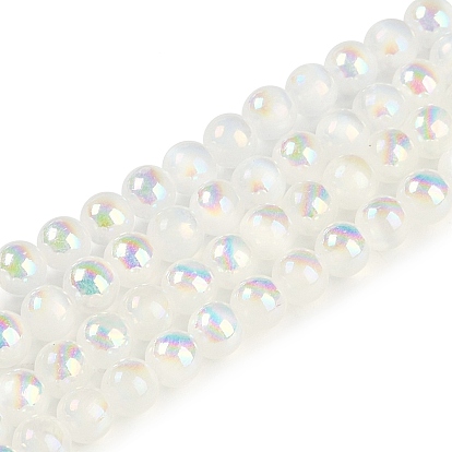 Покрытие прядей натуральными селенитовыми бусинами, круглые, AB цвет