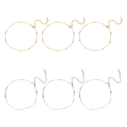 12Pcs 2 Colors 304 Stainless Steel Cable Chains Anklets, with Tube Beads