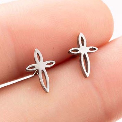 Fashionable Stainless Steel Earrings with Hollowed-out Chinese Knot - Cross Pendant, Unique