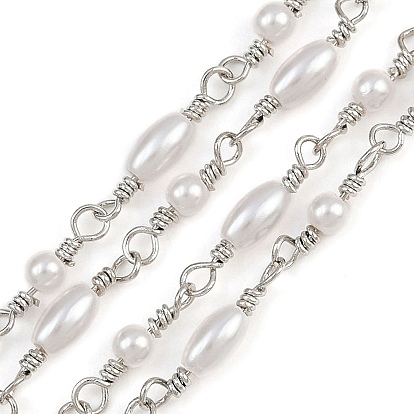 Латунные круглые с овальными звеньями цепи, с пластмассовой жемчужиной abs, долговечный, стойки покрытие, без свинца и без кадмия, несварные, ручной работы из бисера цепи