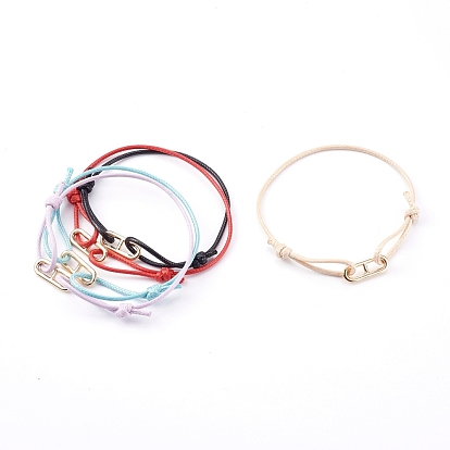 Korean Waxed Polyester Cord Bracelets, with Brass Oval Links, Golden
