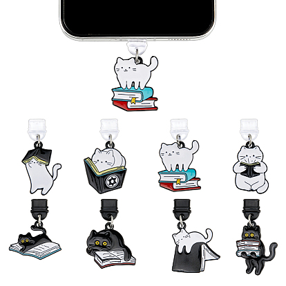 16 шт. 8 стильные пластиковые мобильные пылезащитные заглушки в форме кошки, с подвесками из эмали и сплава , платина