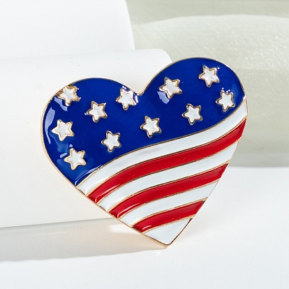 Independence Day US Flag Element Star Glasses Heart Enamel Pins, Light Gold Alloy Brooch