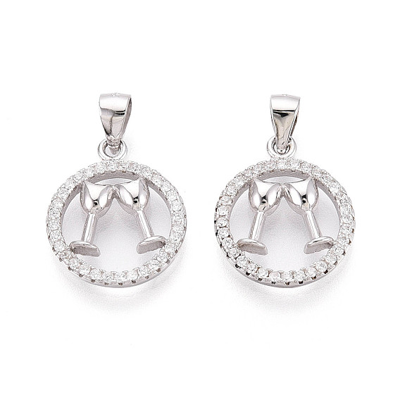 Круг 925 подвески из стерлингового серебра с микропаве из прозрачных кубических цирконий, Подвески в форме бокала с клеймом 925, родий