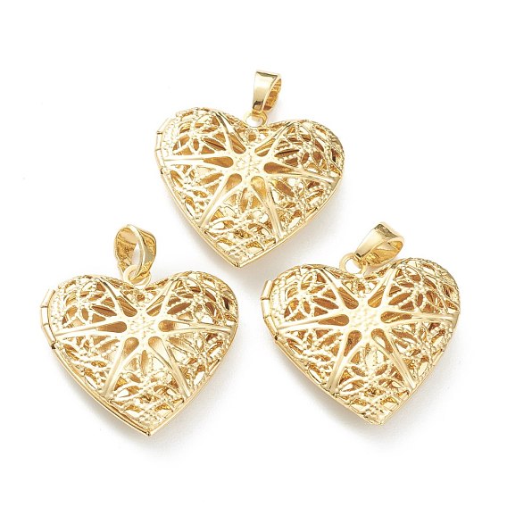 Brass Locket Pendants, Photo Frame Pendants for Necklaces, Long-Lasting Plated, Hollow Heart