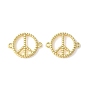 Brass Connector Charms, Flat Round with Peace Sign Links, Rack Plating, Long-Lasting Plated, Lead Free & Cadmium Free