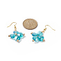 Bling Glass Clover Dangle Earrings, Golden Brass Wire Wrap Jewelry for Women