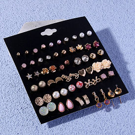 30 Pairs of European and American Fashion Earrings Set - Alphabet Flower Earrings