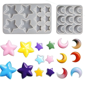 Star & Moon Cabochon Food Grade Silicone Molds, Resin Casting Molds, for UV Resin, Epoxy Resin Craft Making