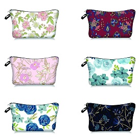 Polyester Wallet, with Zipper, Rectangle with Flower Makeup Bags