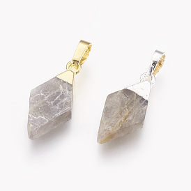 Natural Labradorite Pointed Pendants, with Brass Findings, Bullet