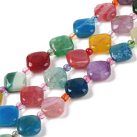 Natural Agate Beads Strands, Dyed & Heated, Rhombus, with Seed Beads