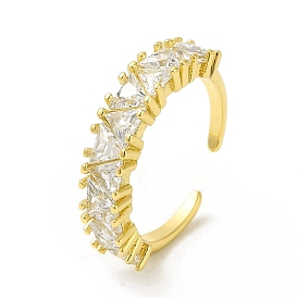 Clear Cubic Zirconia Triangle Open Cuff Ring, Brass Jewelry for Women, Cadmium Free & Nickel Free & Lead Free