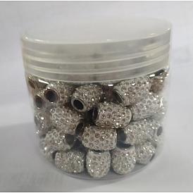 Handmade Polymer Clay Rhinestone European Beads, Large Hole Barrel Beads, with Platinum Tone Brass Single Cores