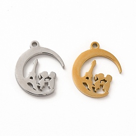 Ion Plating(IP) 304 Stainless Steel Pendants, Moon with Lover and Tower Charms