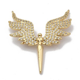 Brass Micro Pave Clear Cubic Zirconia Pendants, Long-Lasting Plated, Fairy